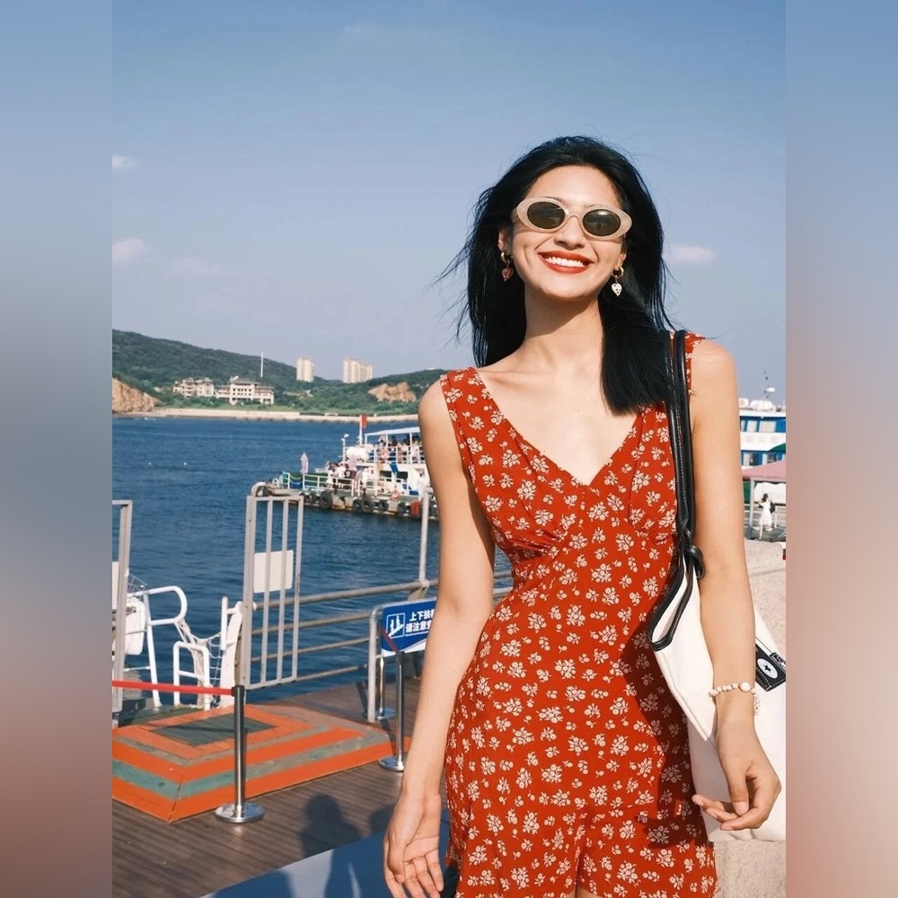 Floral Red Sleeveless Dress